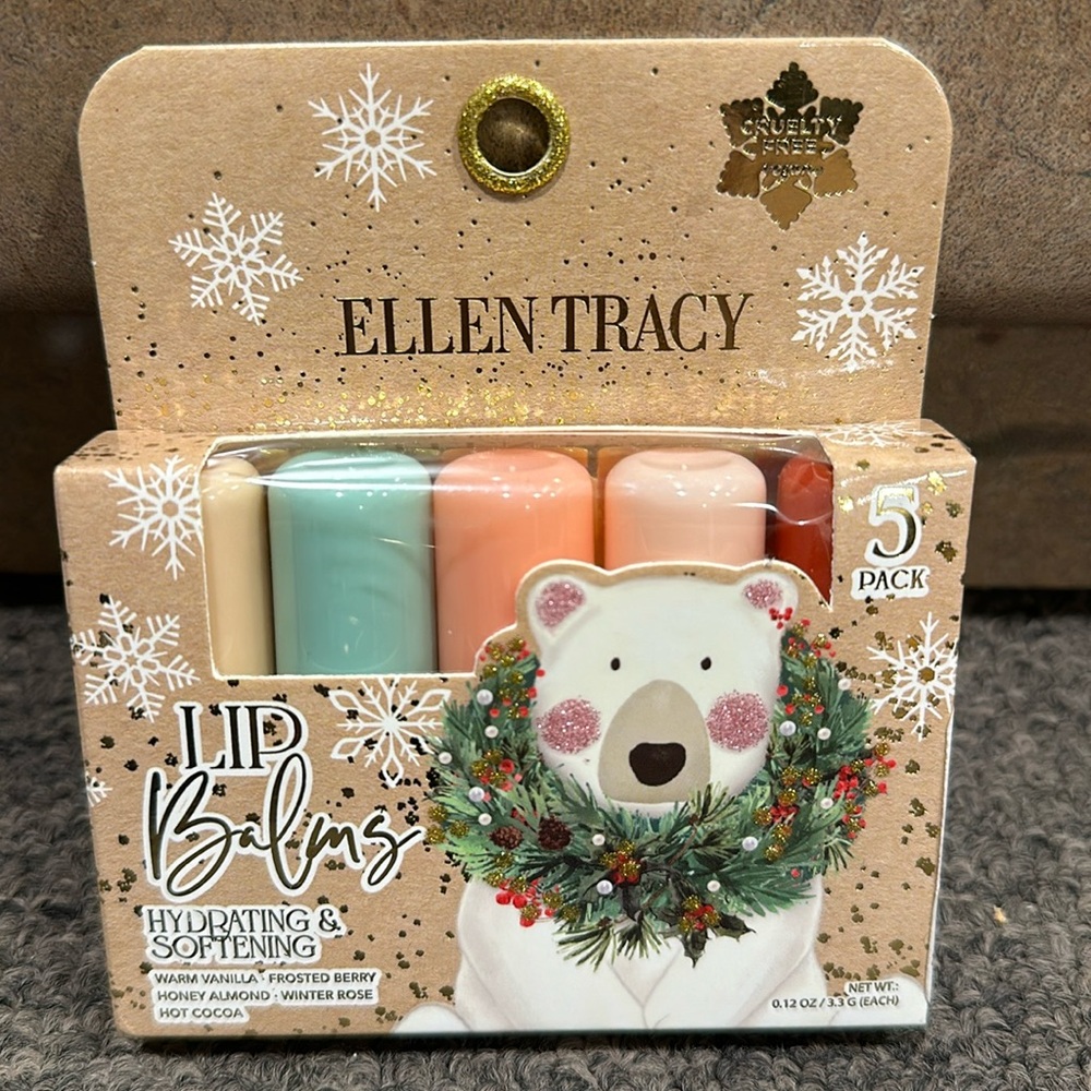 NIB Ellen Tracy Lip Balm Holiday Set 5 Pack